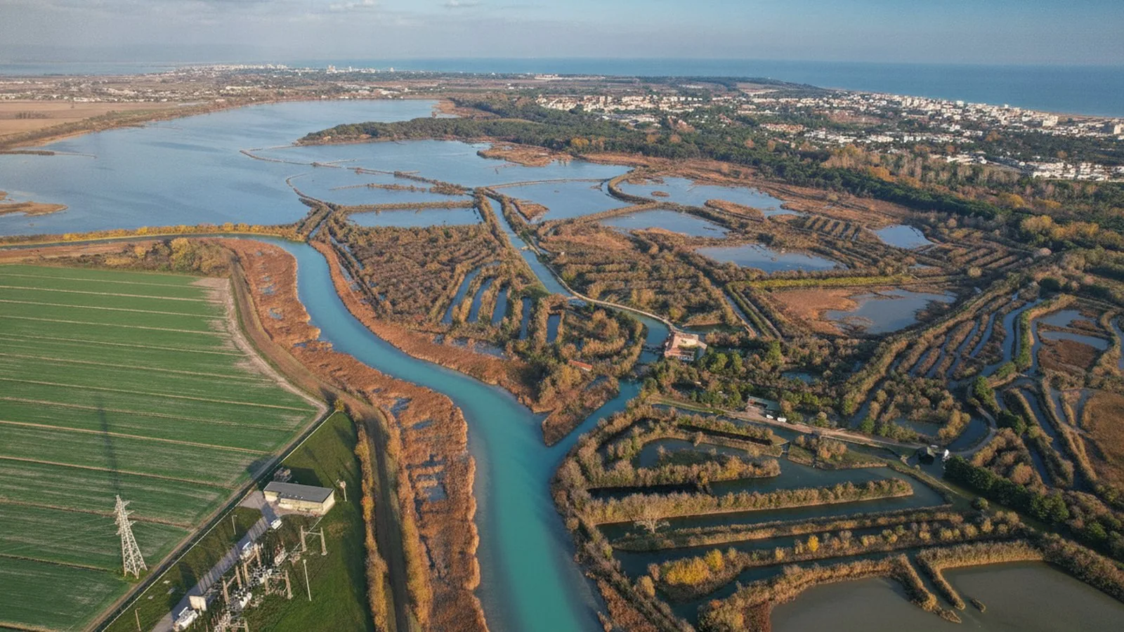 Vista aerea delle pinete e delle zone umide di Valgrande a Bibione
